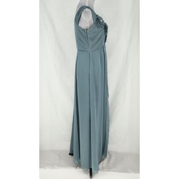 KM Collections Milla Bell Dress Gown Womens 6 Gray Green Chiffon Rhinestones - Picture 7 of 13